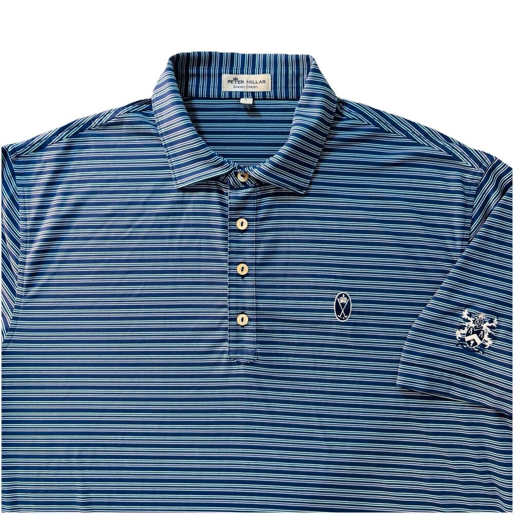 Peter Millar Summer Comfort Polo Shirt Mens Sz L Providence Country Club Logo